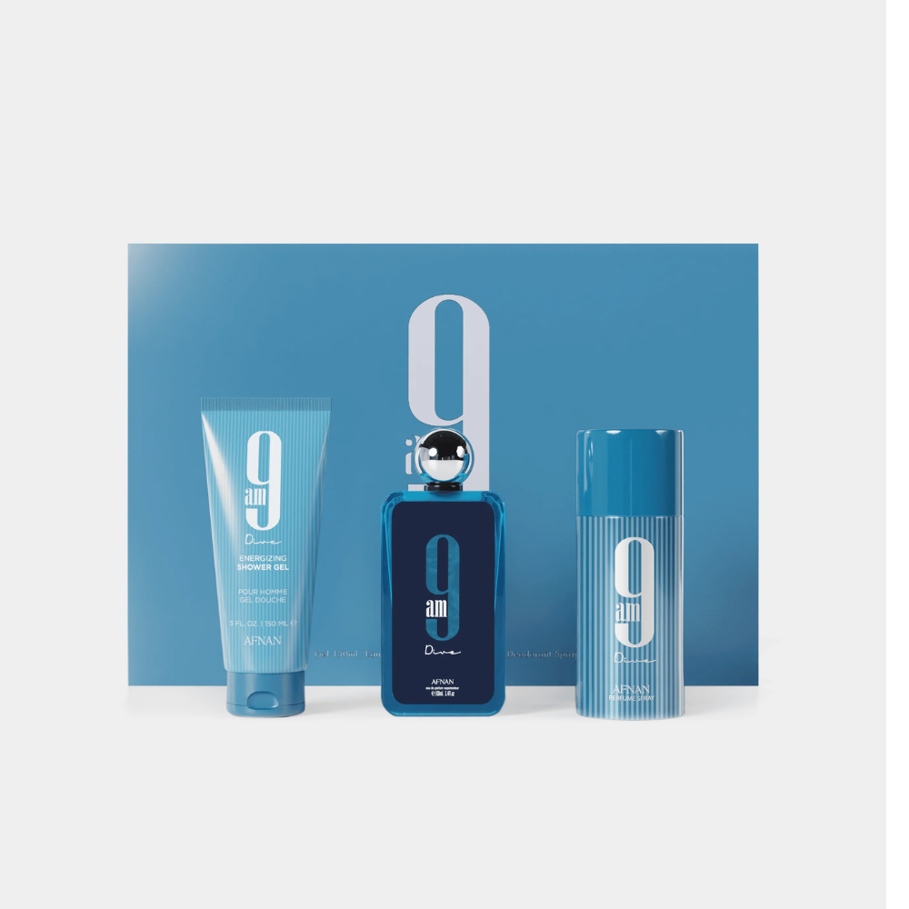 Afnan 9am Dive Gift Set (EDP 100ml, Shower Gel 150ml, Deodorant Spray 150ml)